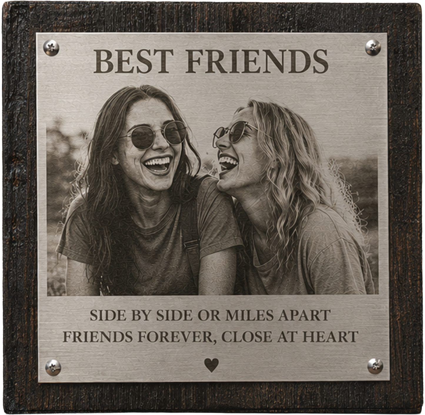 Custom Stainless Steel Photo Plaque on Reclaimed Wood