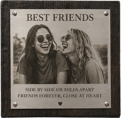 Custom Stainless Steel Photo Plaque on Reclaimed Wood