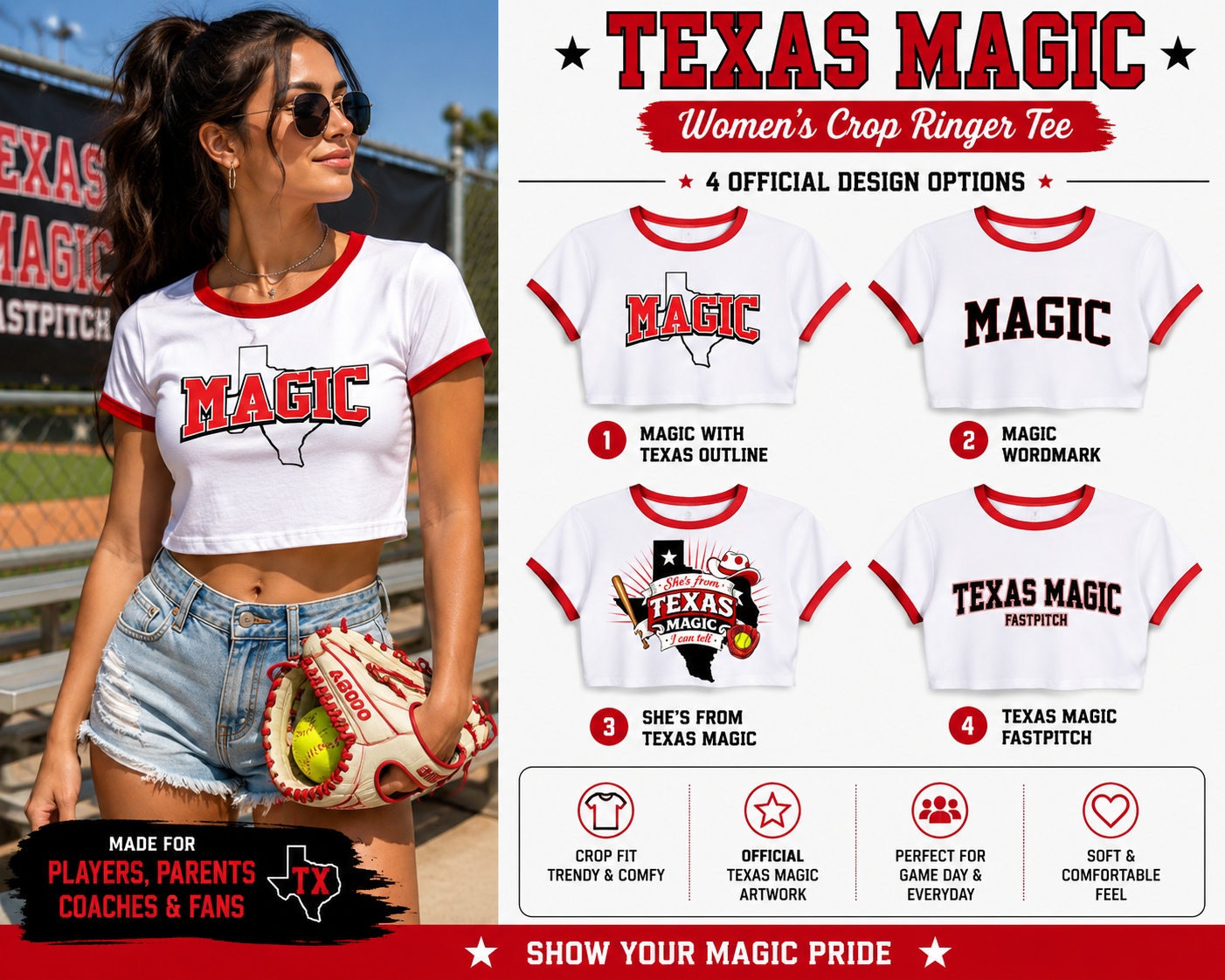 Texas Magic Women's Crop Ringer Tee