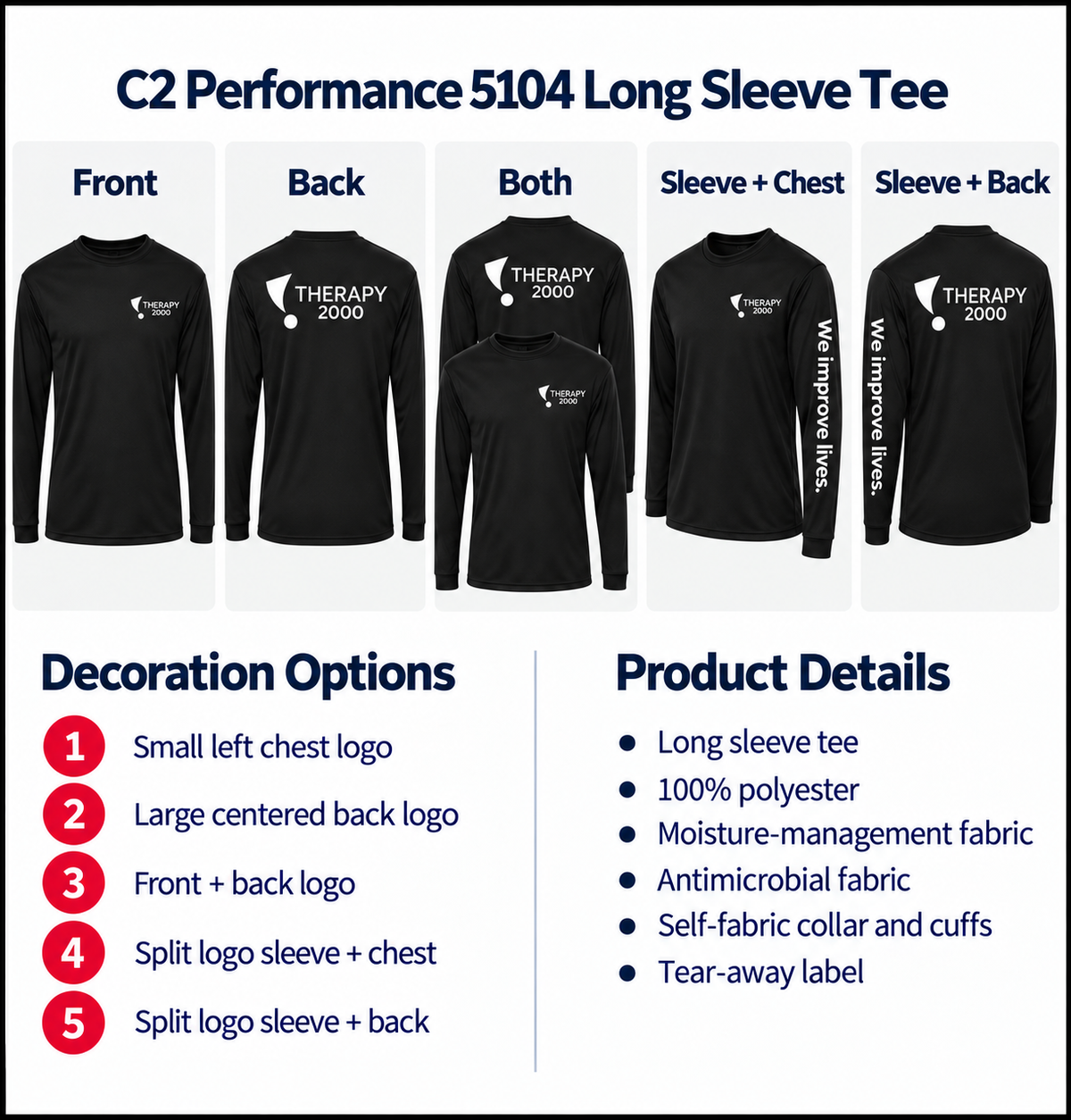 T2K C2 Performance Long Sleeve Tee – White Logo