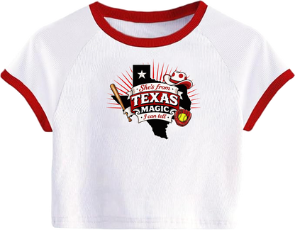 Texas Magic Women's Crop Ringer Tee