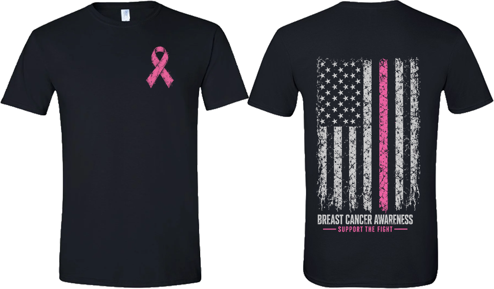 Breast Cancer Awareness Support Tee – Distressed Flag & Pink Ribbon