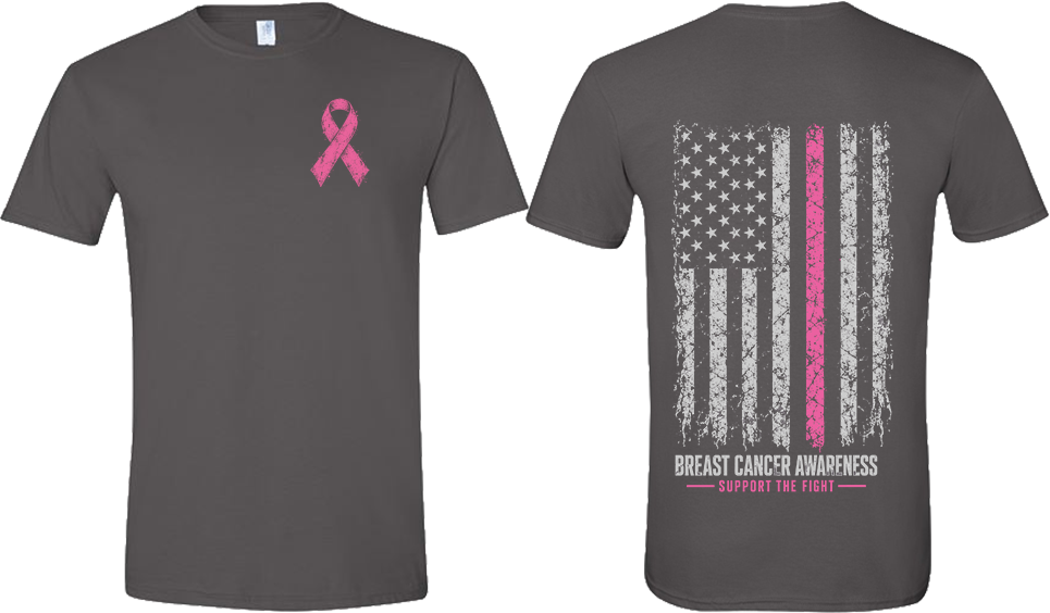 Breast Cancer Awareness Support Tee – Distressed Flag & Pink Ribbon
