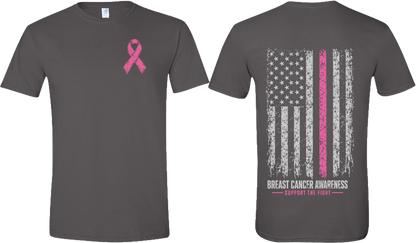 Breast Cancer Awareness Support Tee – Distressed Flag & Pink Ribbon