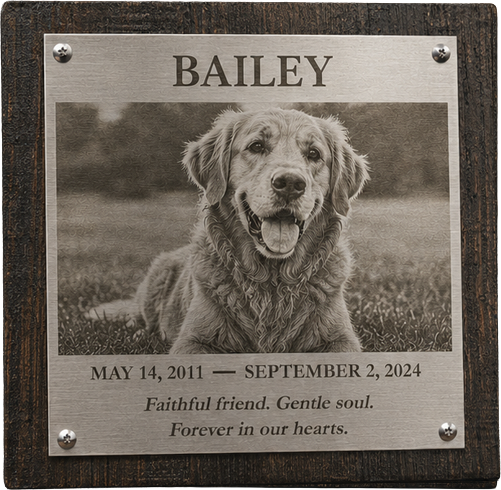 Custom Stainless Steel Photo Plaque on Reclaimed Wood
