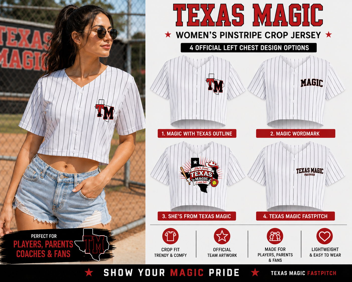 Texas Magic Women's Pinstripe Crop Jersey