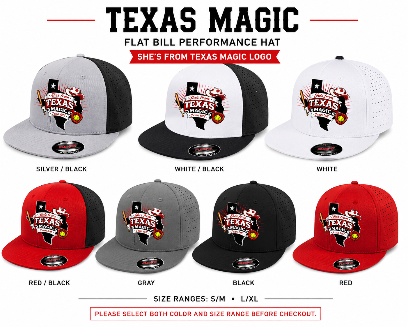 Texas Magic Flat Bill Performance Hat – She's From Texas Magic Logo