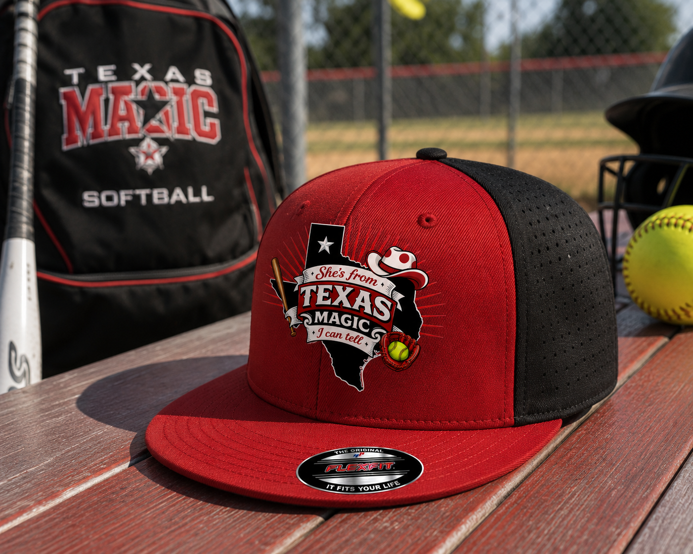 Texas Magic Flat Bill Performance Hat – She's From Texas Magic Logo