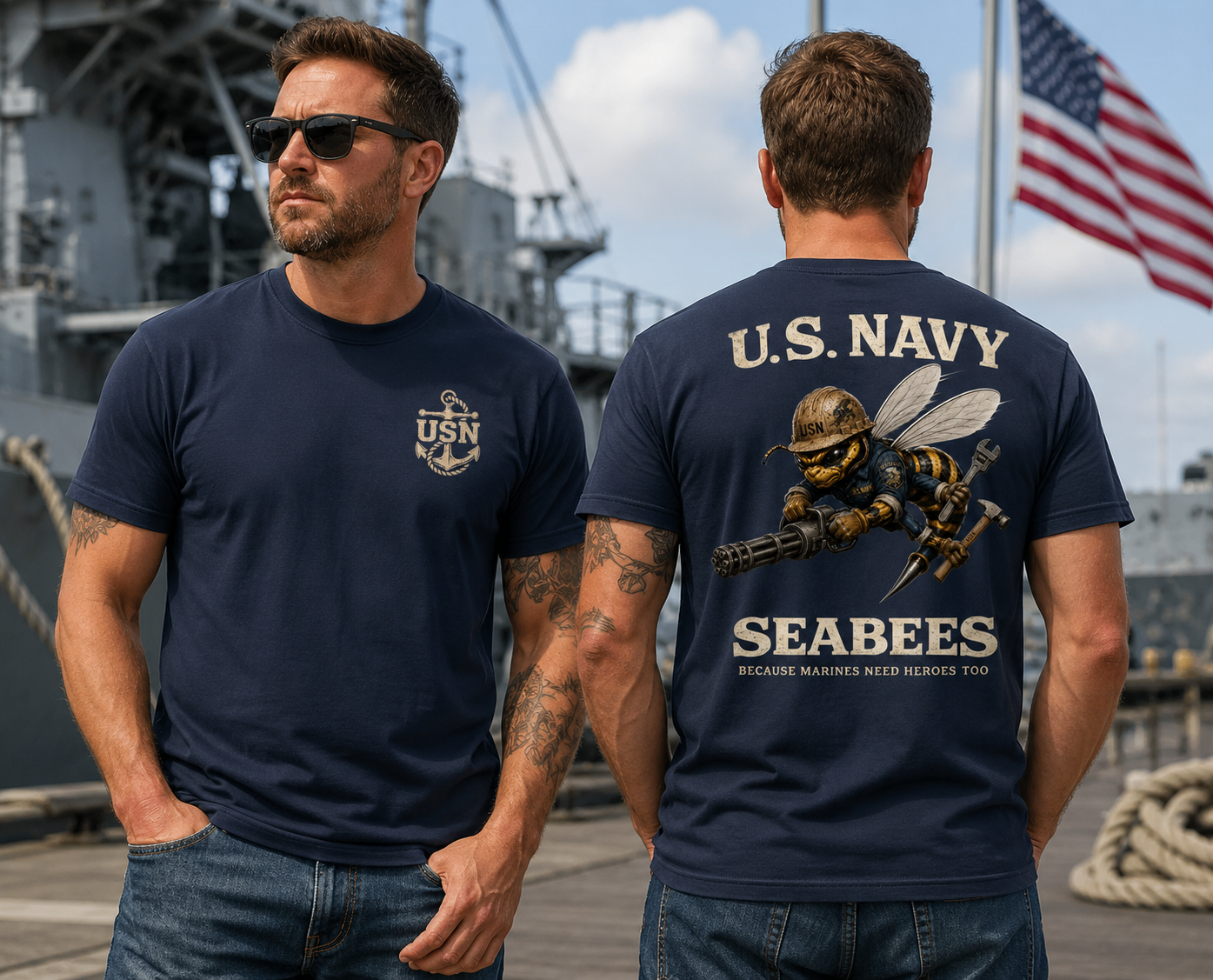 US Navy Seabees Tee – Because Marines Need Heroes TooUS Navy Seabees "Because Marines Need Heroes Too" Tee | Can Do Veteran Shirt