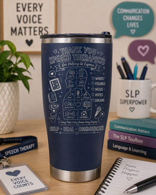Speech Therapy Appreciation Tumbler | Thank You SLP 30oz Engraved Stainless Steel Travel MugSpeech Therapy Appreciation Tumbler | Thank You SLP 30oz Engraved Stainless Steel Travel Mug