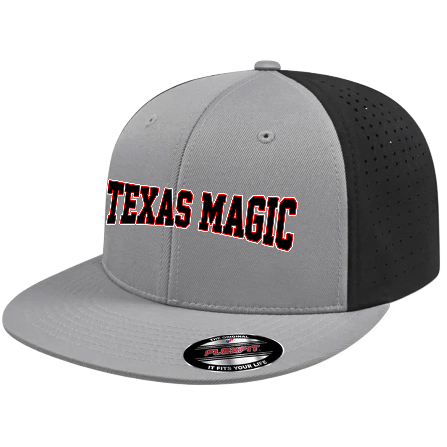 Texas Magic Flat Bill Flexfit Hat - Texas Magic Stretched Logo