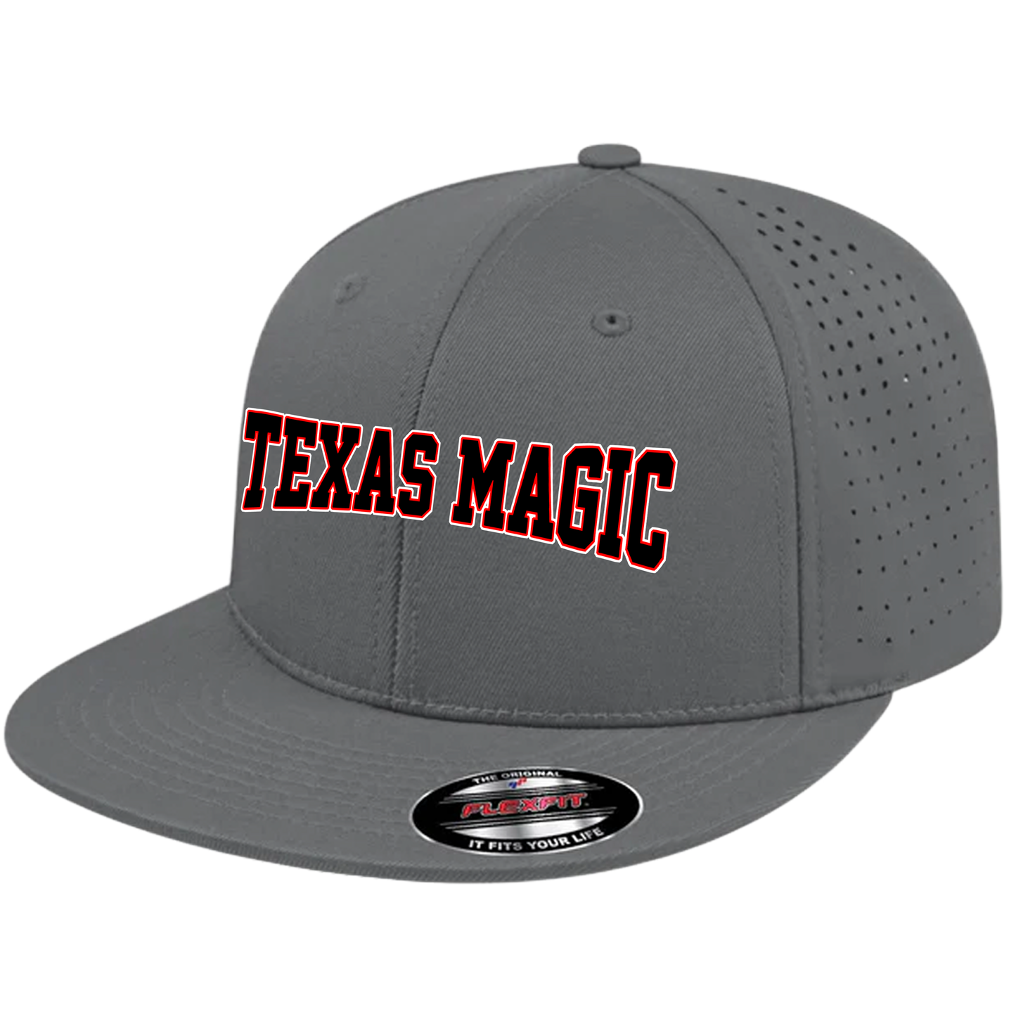 Texas Magic Flat Bill Flexfit Hat - Texas Magic Stretched Logo