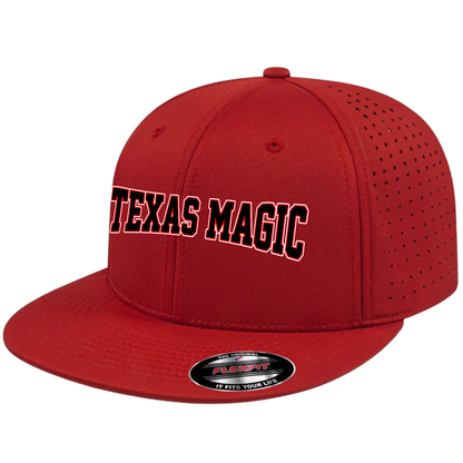 Texas Magic Flat Bill Flexfit Hat - Texas Magic Stretched Logo