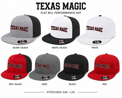 Texas Magic Flat Bill Flexfit Hat - Texas Magic Stretched Logo