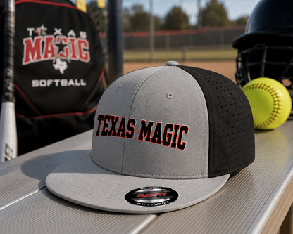 Texas Magic Flat Bill Flexfit Hat - Texas Magic Stretched Logo