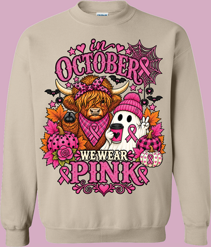 We Wear Pink Fall Sweatshirt | Highland Cow & Ghost Crewneck